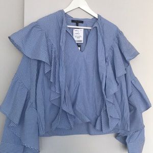 LARGE Blue/White Stripe Long Sleeved Ruffle Shirt